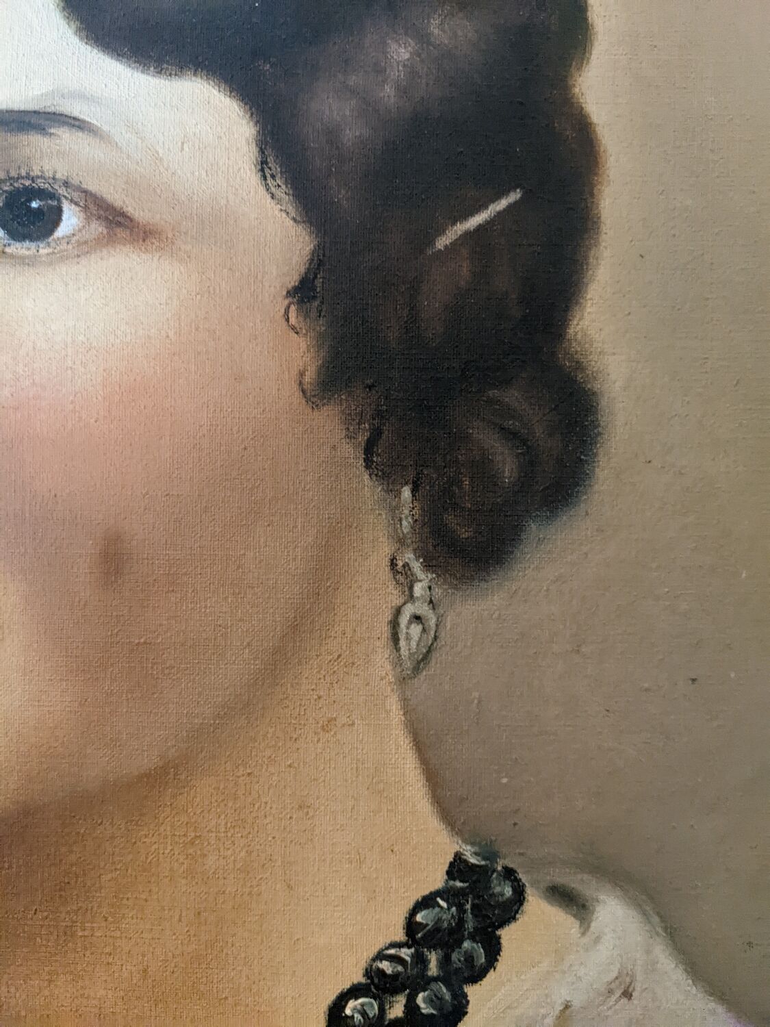 Oil on canvas portrait, vintage, bohemian countryside decoration.