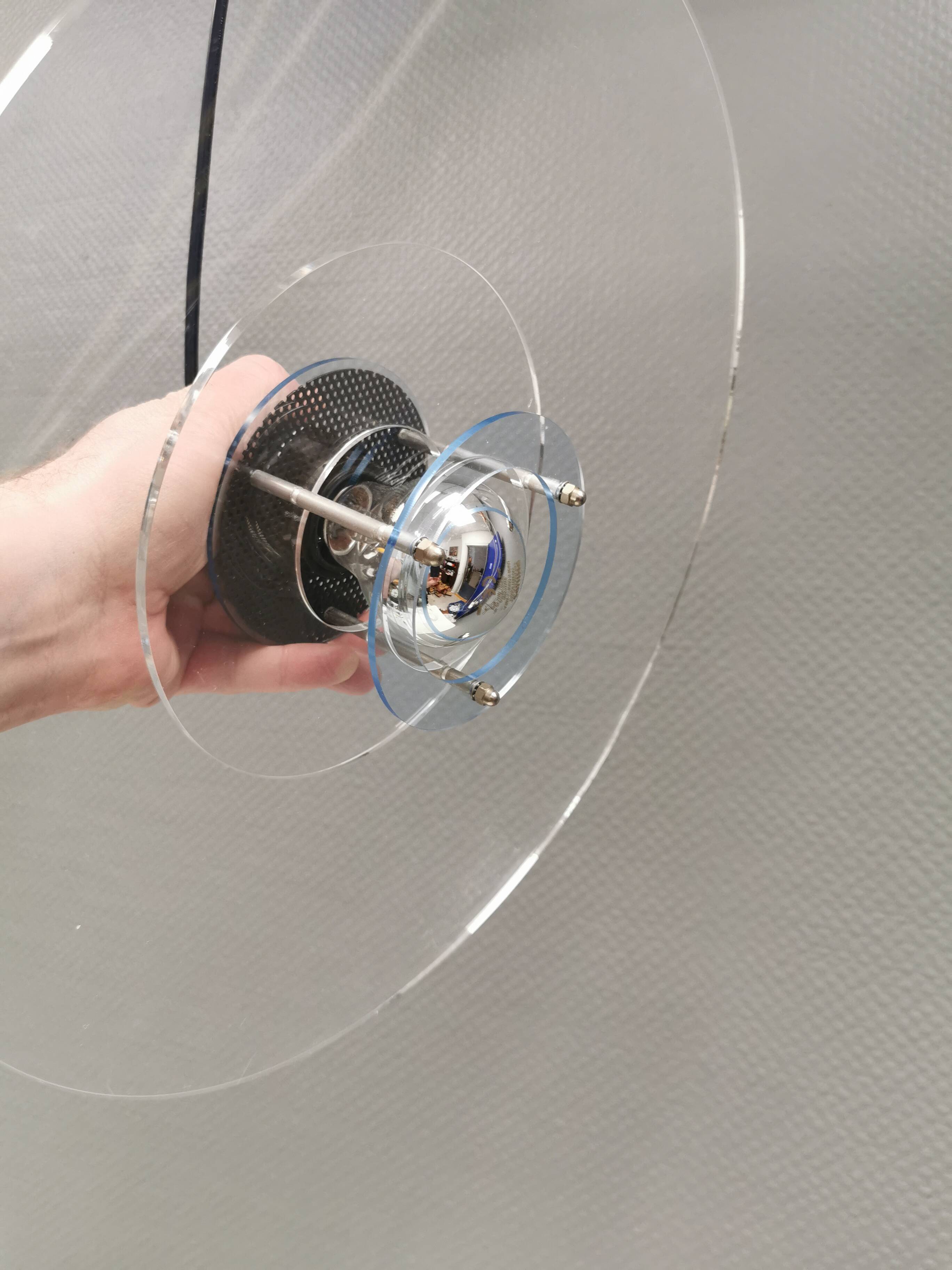 Danish space-age hanging lamp in transparent and blue plexi 1980s