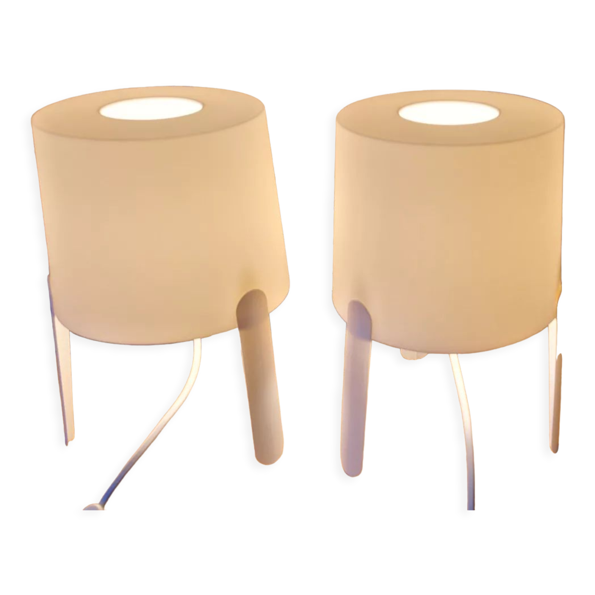Pair of white Ikea Tvärs bedside lamps