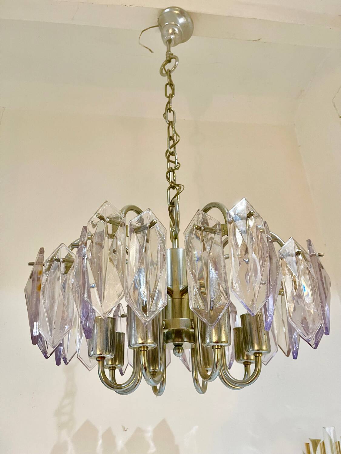 Kinkeldey chandelier with iridescent glass and chrome structure, Austria 1970s