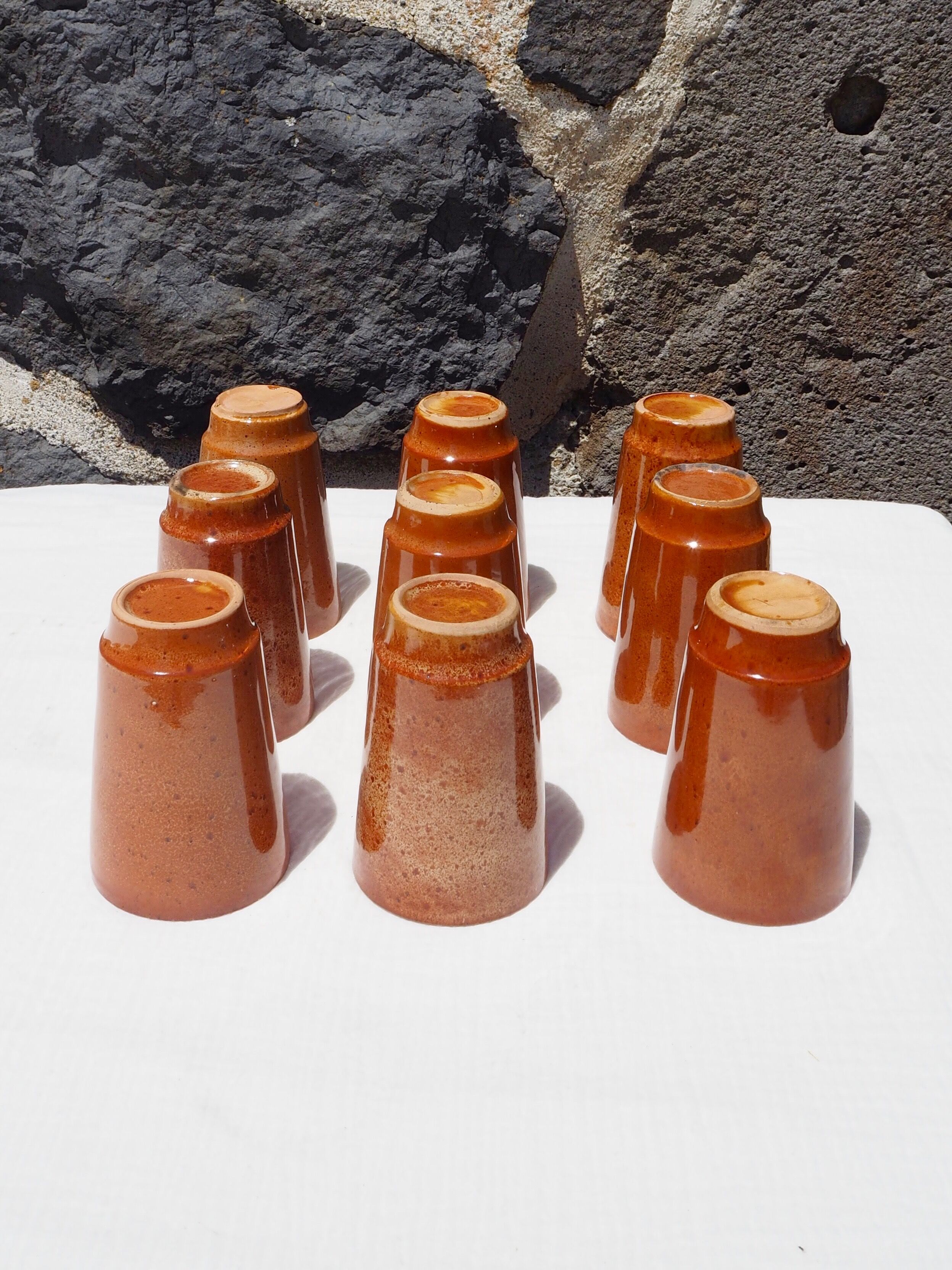 Set of 9 cups glazed stoneware cups