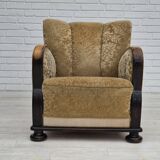 1950s, Danish vintage relax armchair, furniture velour, ash wood.