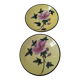 A pair of vintage Chinese decorative plates with floral designs on a yellow background.