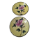 A pair of vintage Chinese decorative plates with floral designs on a yellow background.