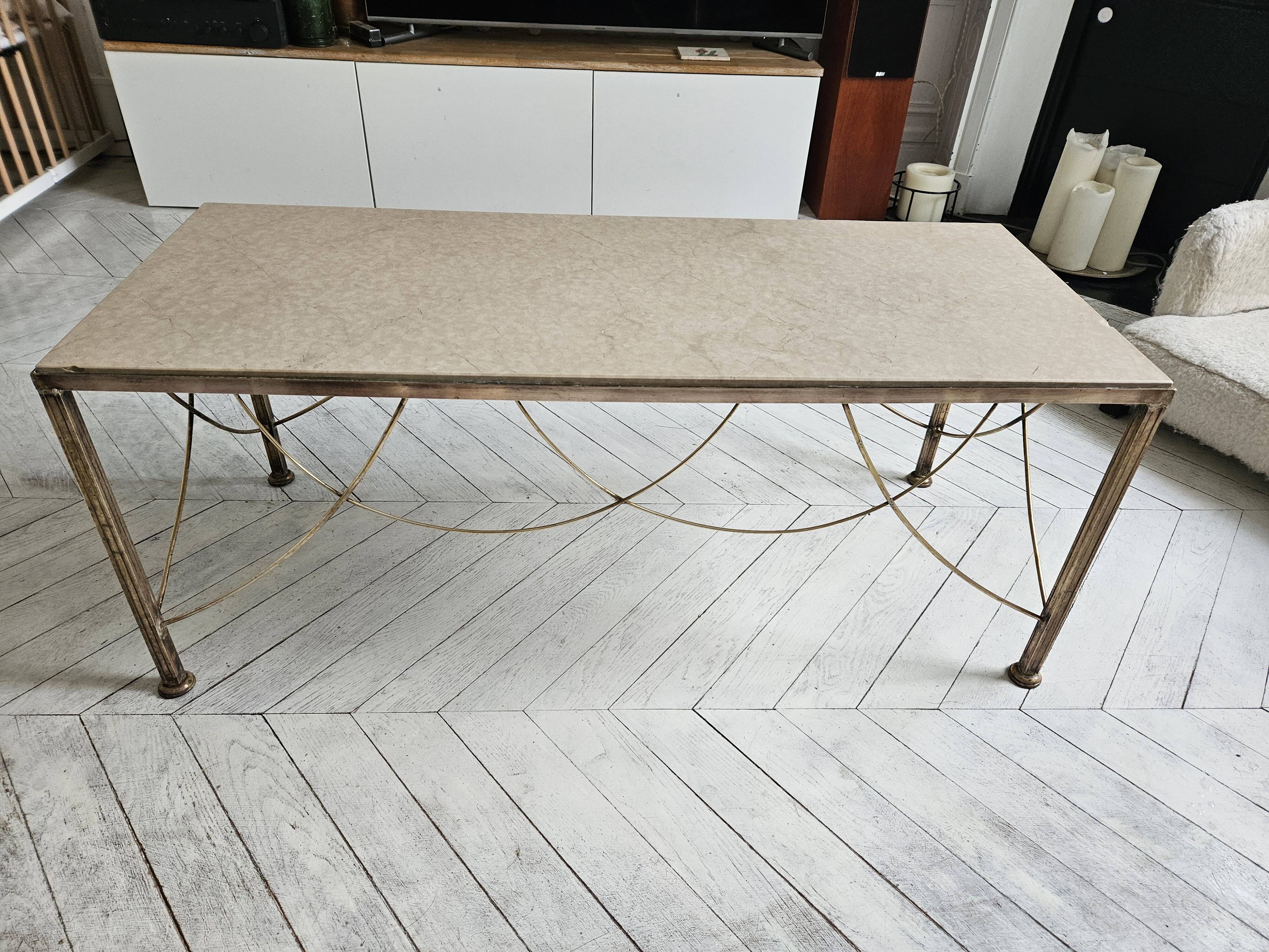 Marble and scalloped brass coffee table