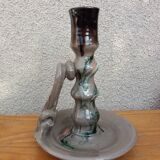 Marbled ceramic cellar rat candle holder signed