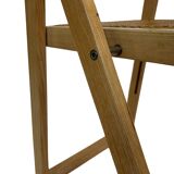 set of four mid century modern folding chairs, wood and webbing chair, italy 1970s design