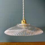 Vintage molded ribbed glass lampshade pendant light - tableware collection -