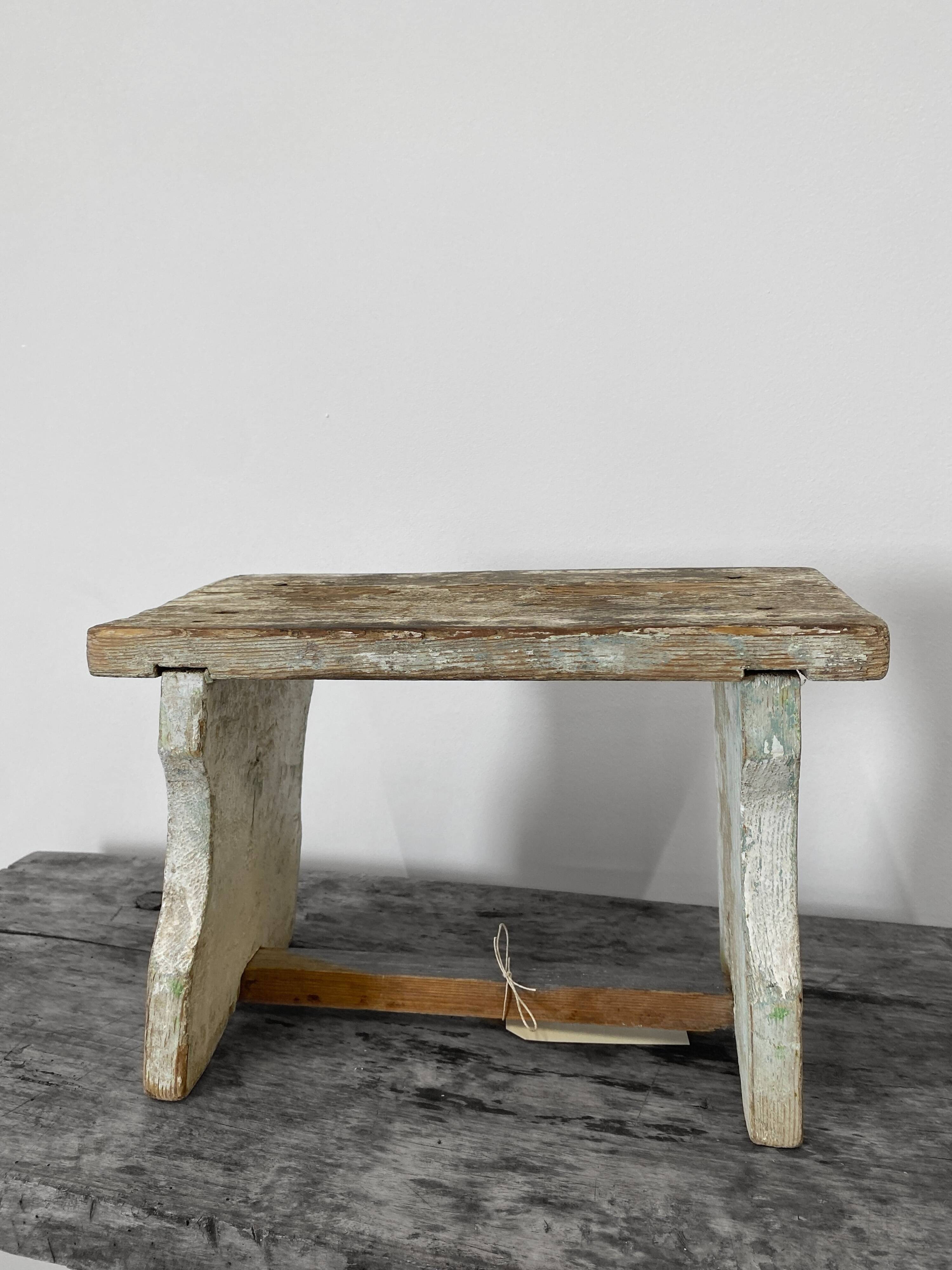 Small stool or Hungarian bench in pastel blue.
