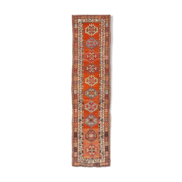 Handwoven rustic anatolian red runner carpet 93 cm x 374 cm
