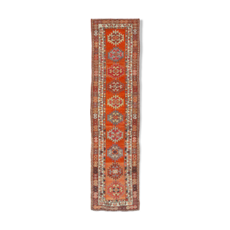 Handwoven rustic anatolian red runner carpet 93 cm x 374 cm