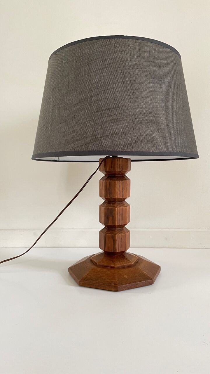 Art deco solid oak lamp