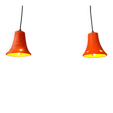 2 retro ceramic orange pendants