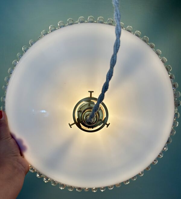 Suspension abat-jour vintage en opaline XXL
