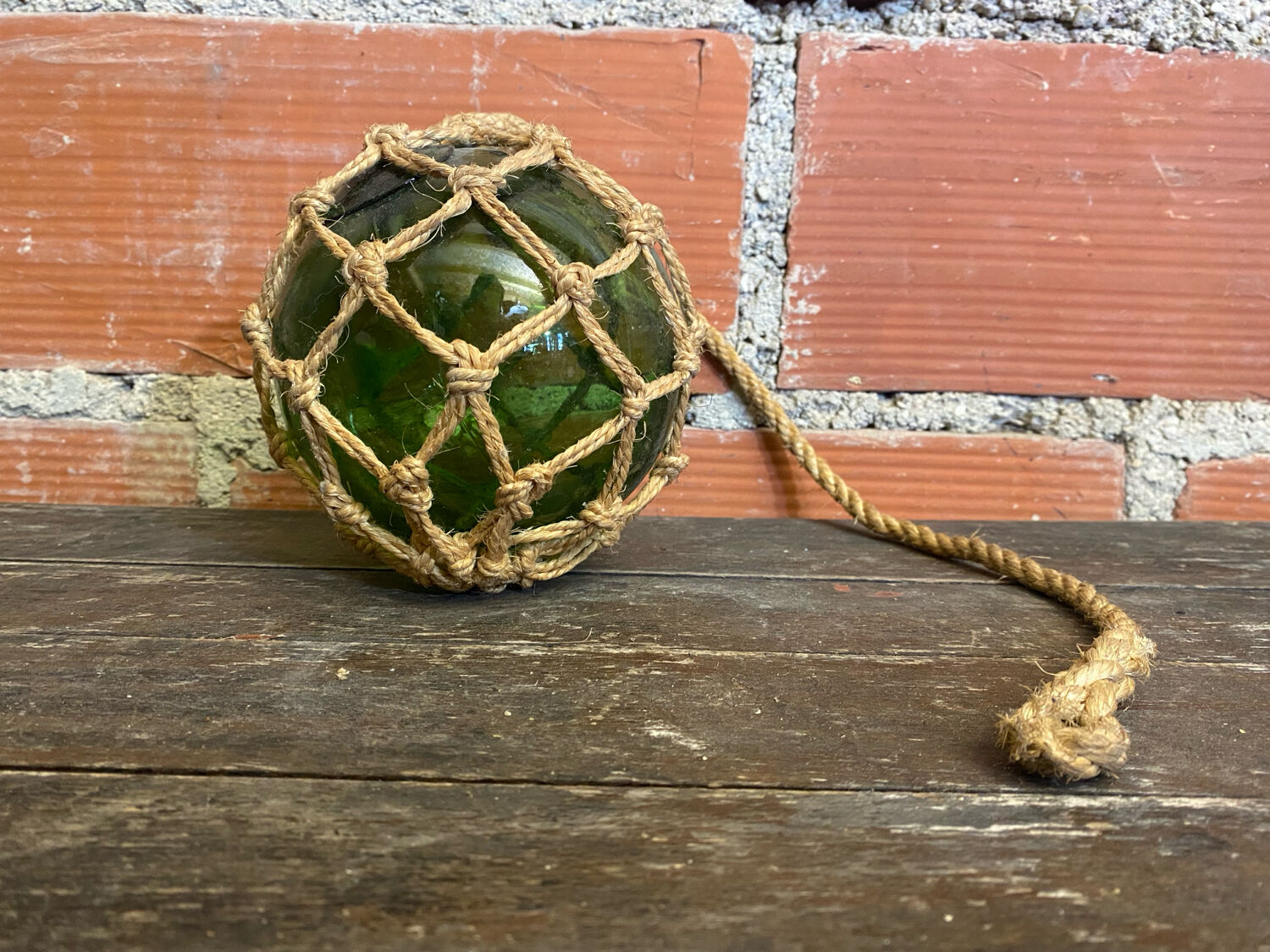 Old Fishing Floater Marine Glass + Vintage Net Rope