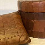 Leather patchwork foot stool and 2 pillows