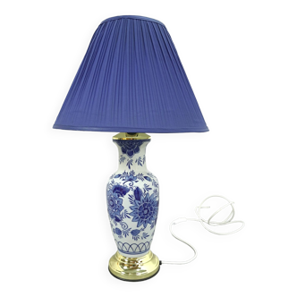 Lampe à tafel en porcelaine avec fleurs bleues et bleues vintage