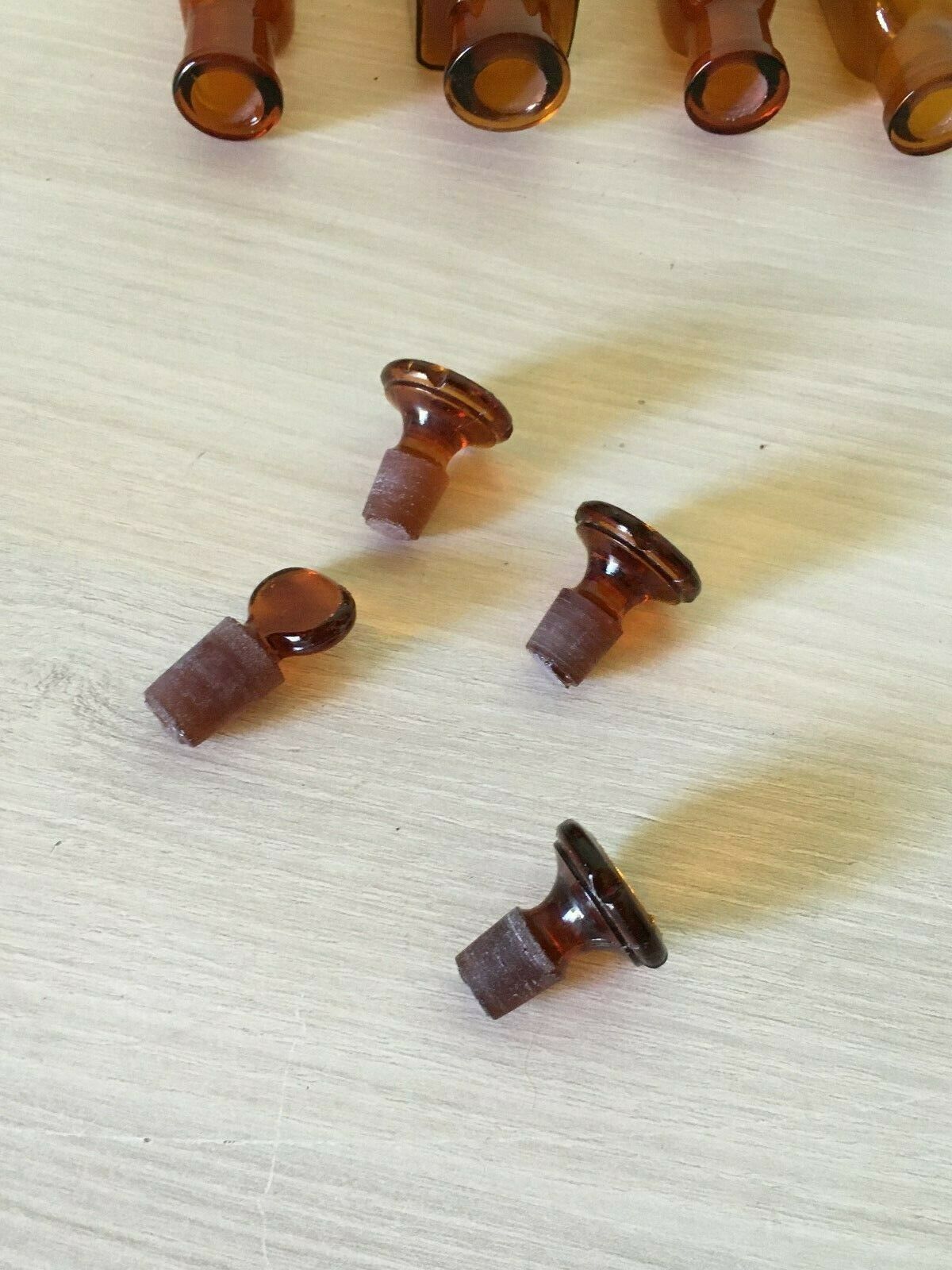 Set of 4 old small glass bottles iodine dye with cap