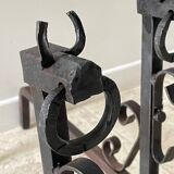 Pair of vintage steel brutalist andirons