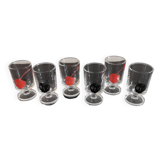 Set of 6 Cavalier Luminarc liqueur glasses transparent 70s cherry decor