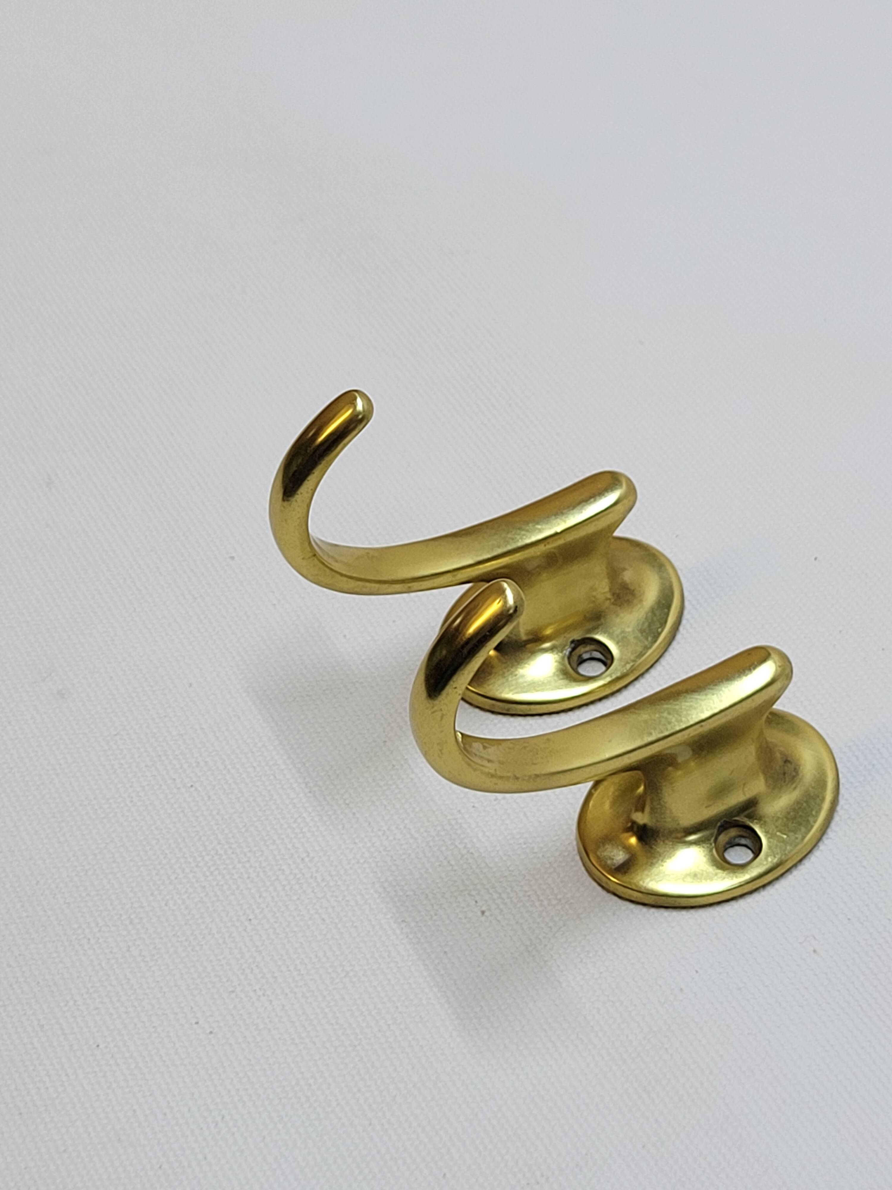 Gold-Colored Anodized Aluminum Coat Hooks, 1950s, Set of 2