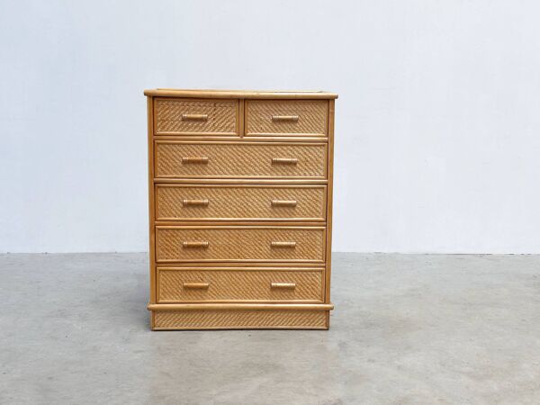 Commode en bambou et rotin, années 1970