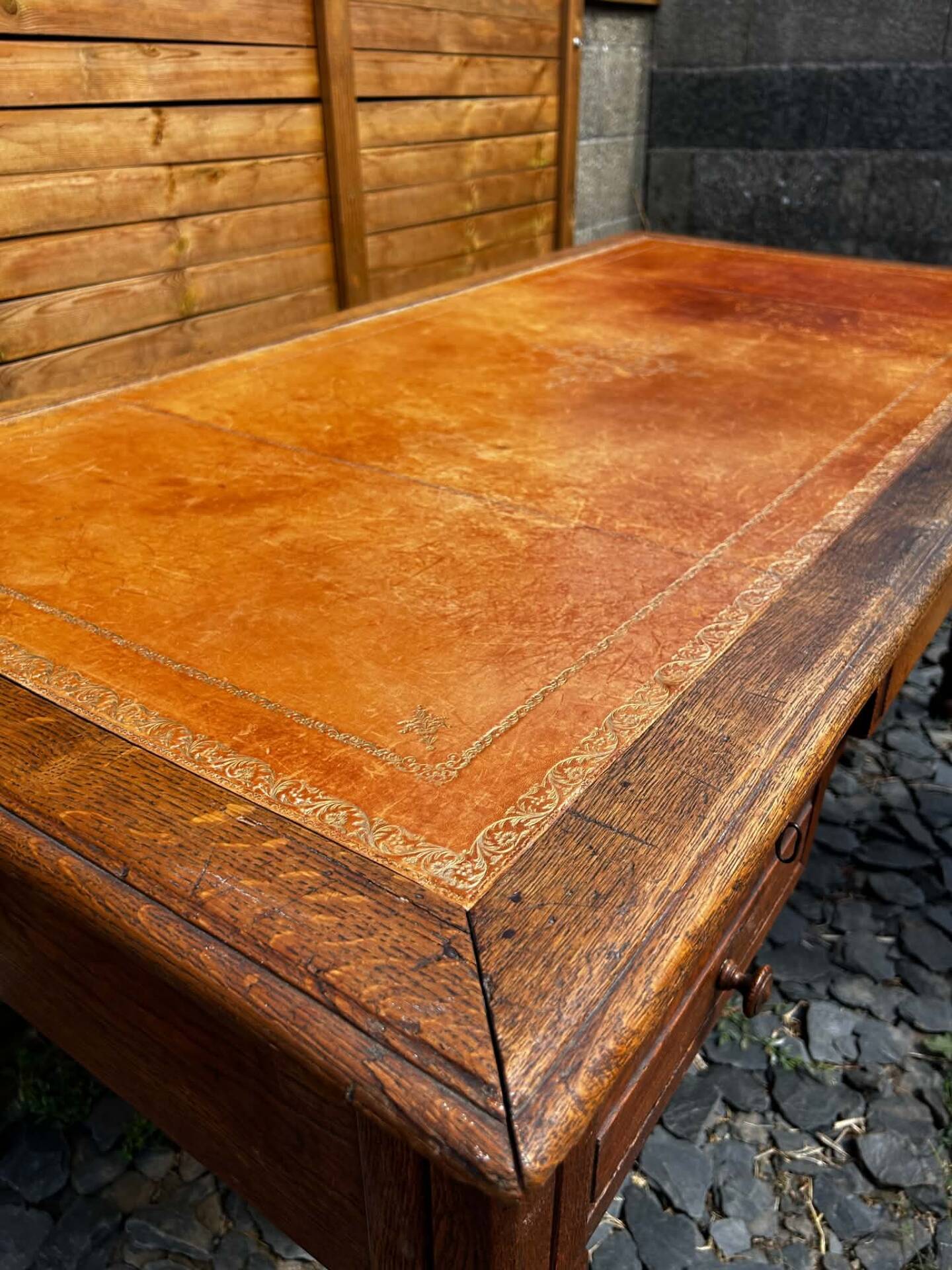 Antique oak desk - leather top