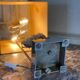 Lampe de table, métal et quartz