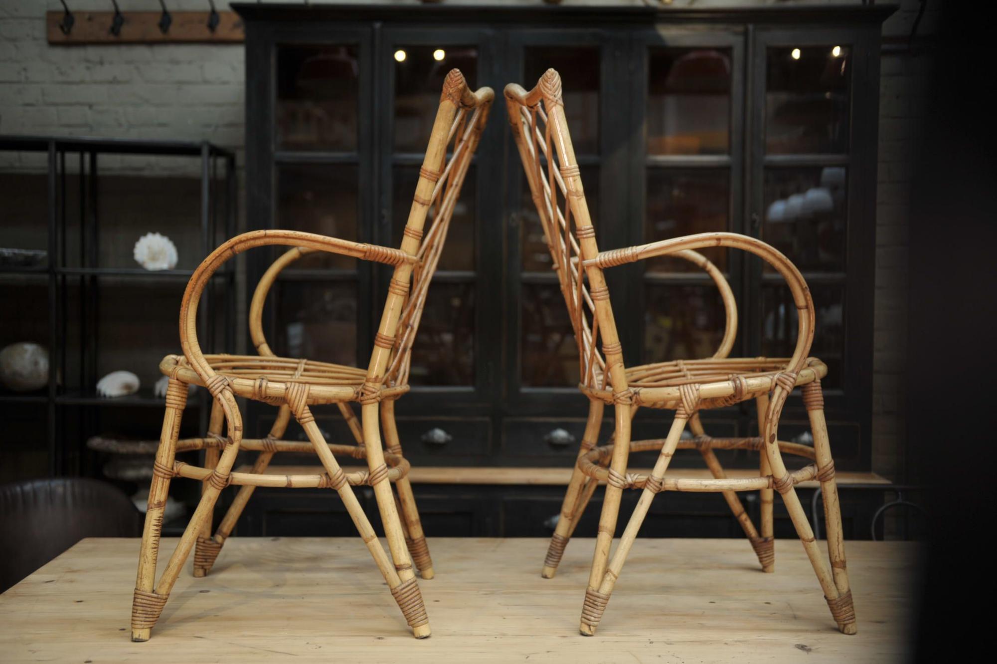 Pair of chairs in rattan 1960 by Louis Sognot