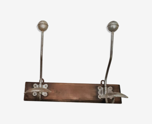 Porte-manteaux en bois et fer 2 têtes vintage années 50/60, vestiaire, patère