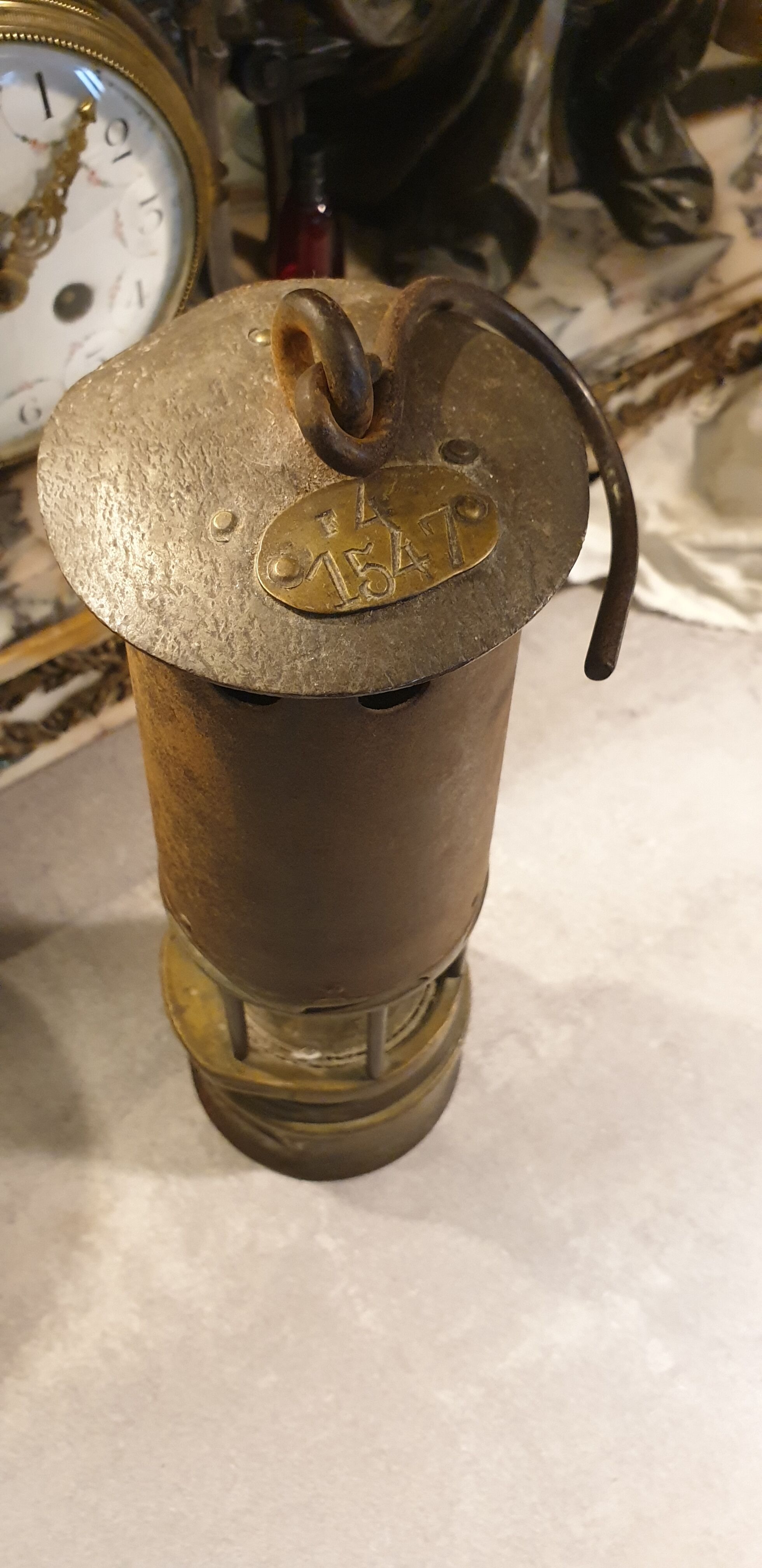 Old miner's lamp with baccarat glass