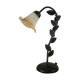 Vintage French Black Tole ware Table Lamp With Leaf Decoration Amber Shade 3059