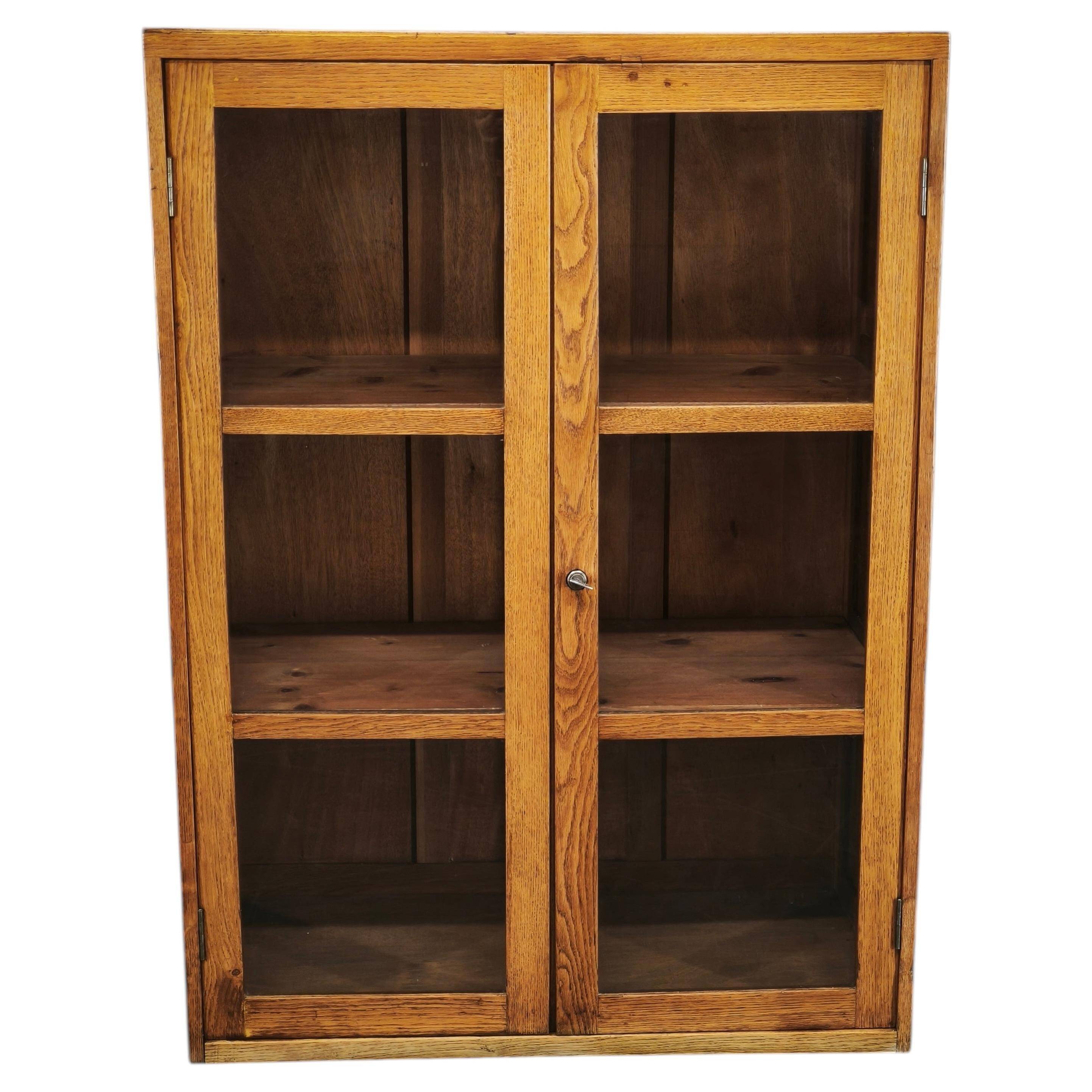 1930s Czech Oak Glass Bookcase from a Baťa Factory