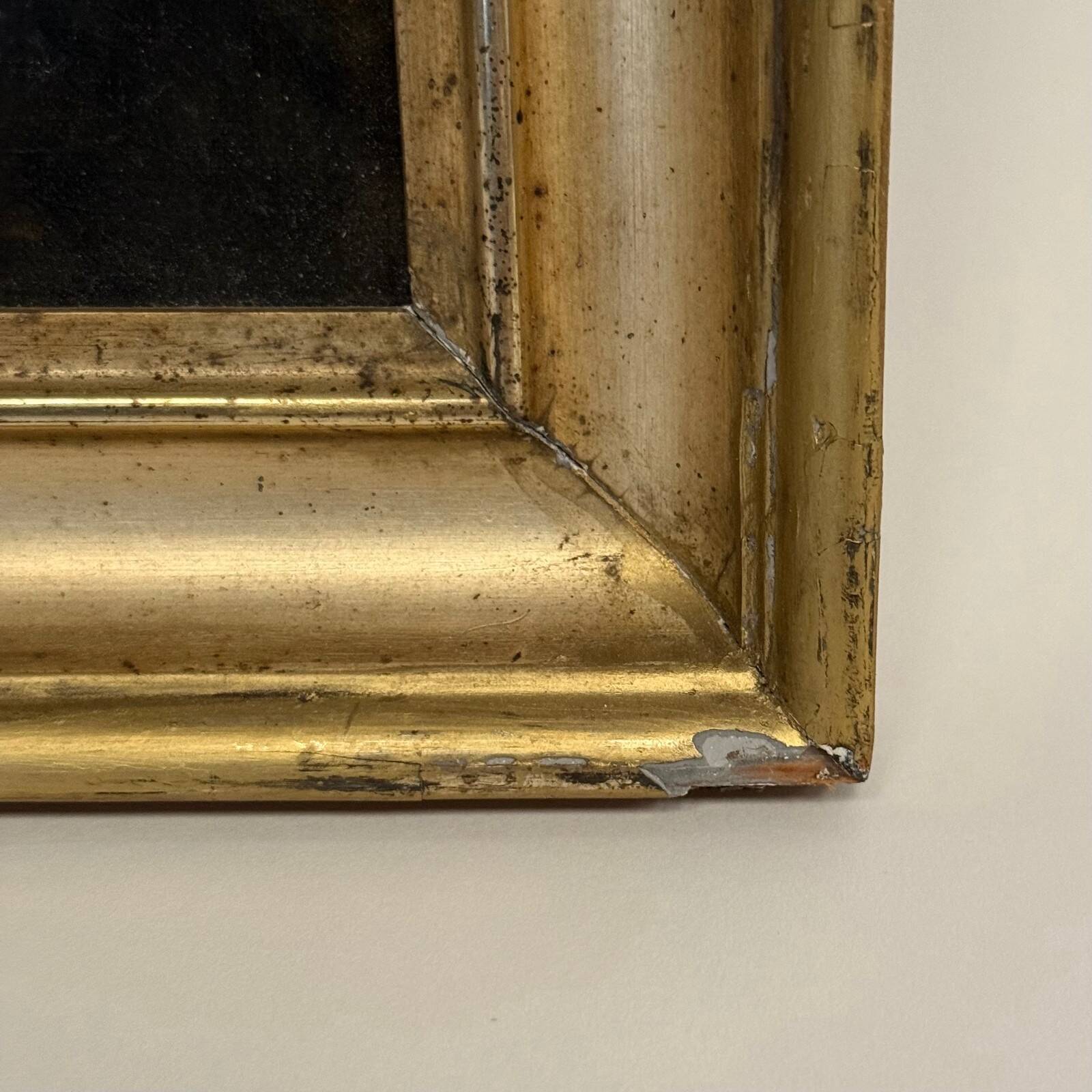 Oil on canvas 19th century young child carrying his cat gilded frame