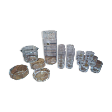 Luminarc drink service from the 70s, octagonal design, NEW in boxes.