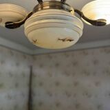 Art Deco brass and glass 5-arm chandelier, Central Europe, 1940s