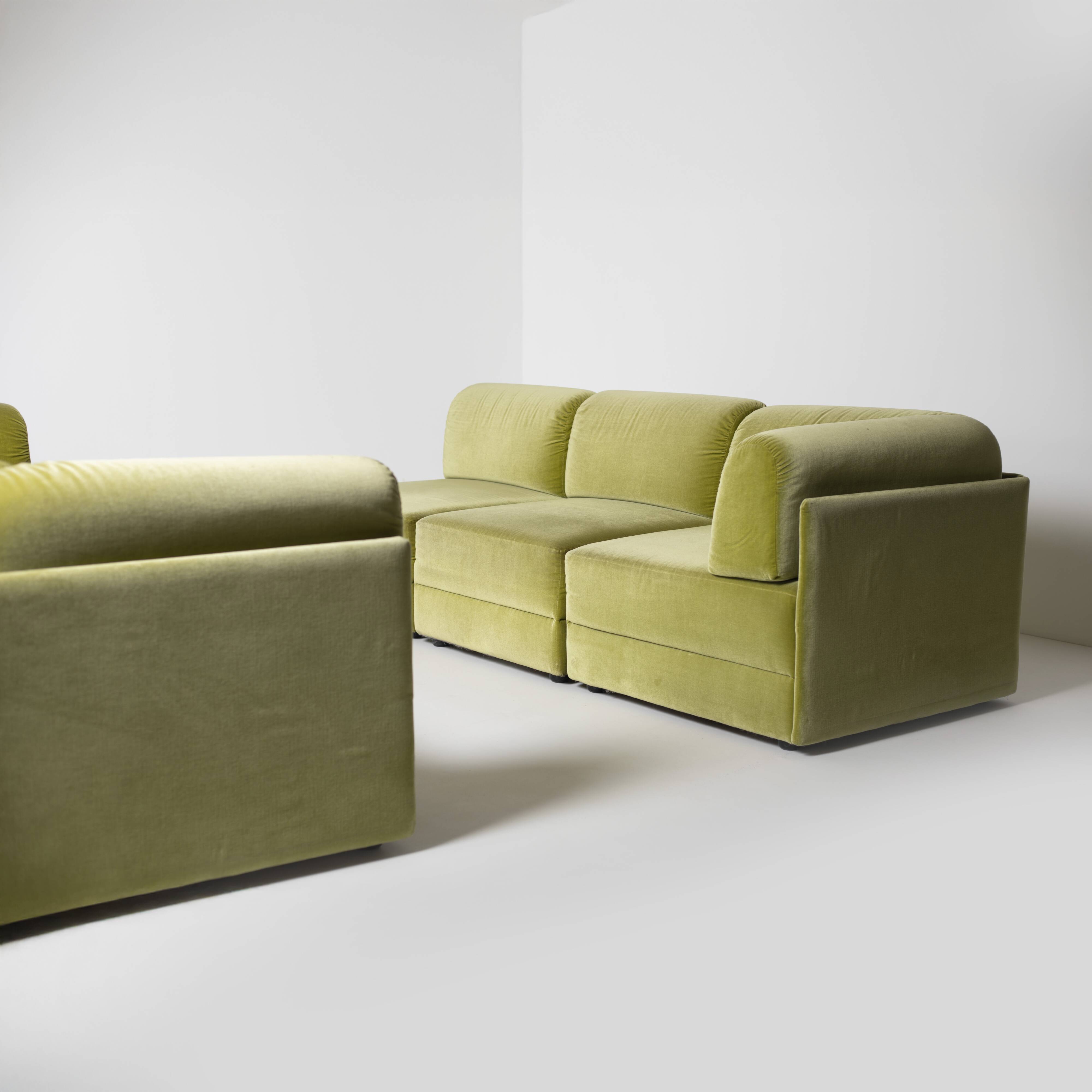 70s style 6-piece modular sofa in green velvet, Germany, circa 1990s