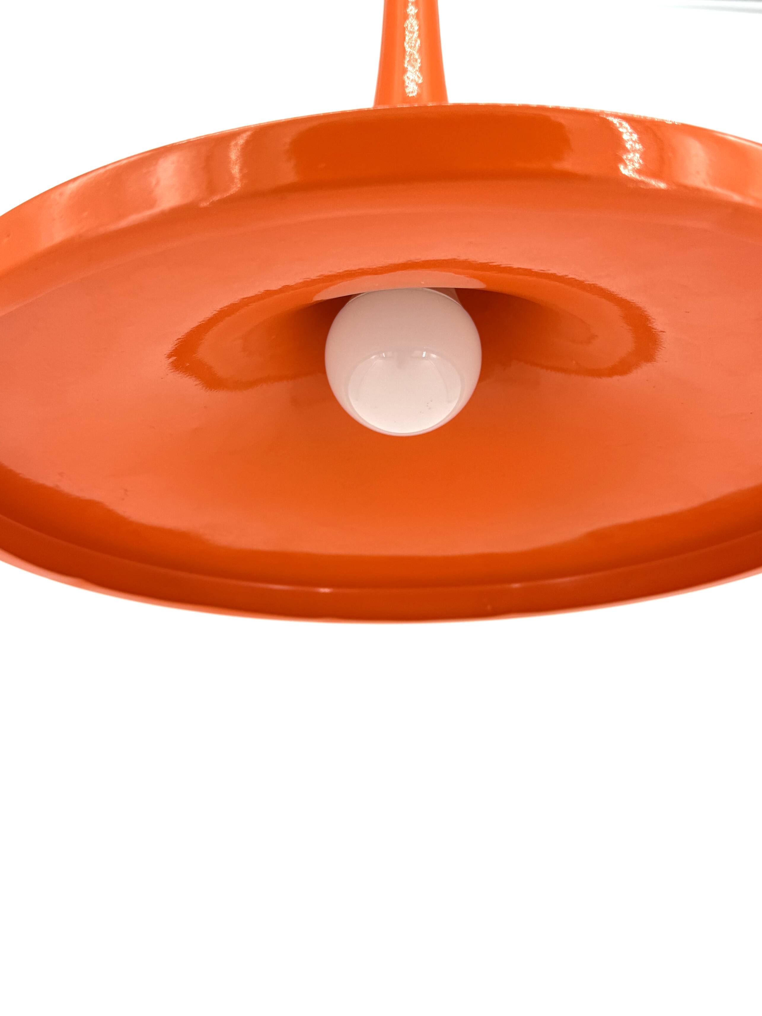 Orange tulip pendant light in formed sheet metal – Space Age style, 70s