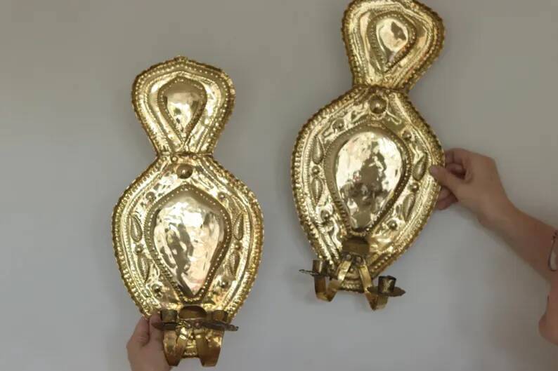 Baroque Style Mid-Century Brass Swedish Sconces