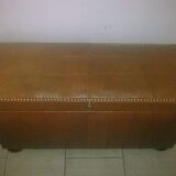 Malle, banc coffre en cuir marron
