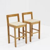 Tabourets de bar vintage italiens en bois et corde, lot de 2