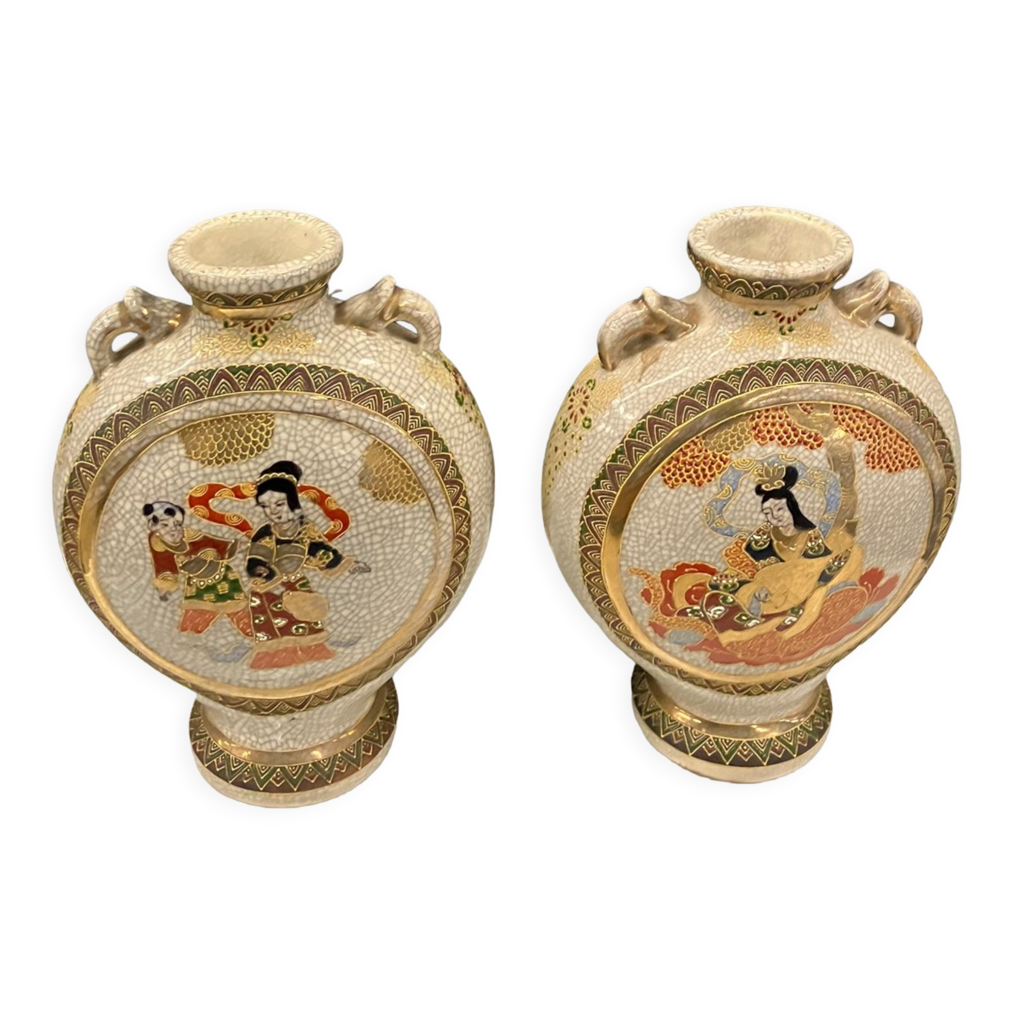 Pair of Japanese earthenware gourd vases from Satsuma