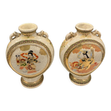 Pair of Japanese earthenware gourd vases from Satsuma