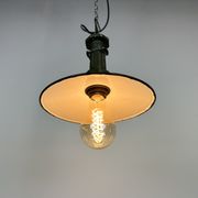 Industrial Green Enamel Pendant Lamp with Cast Aluminium Top, 1960