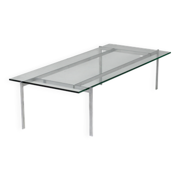 Architectural rectangular coffee table in steel and glass.