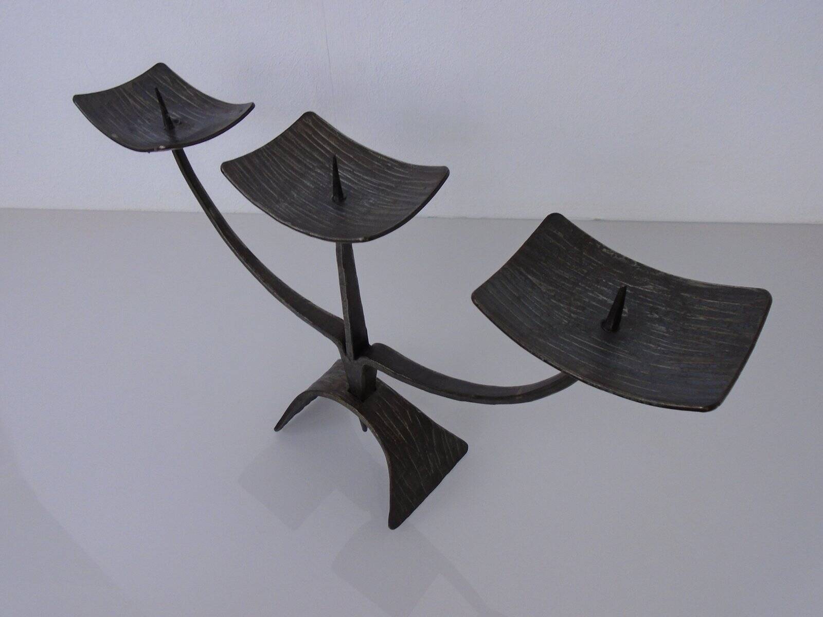 German Brutalist Iron Candleholder, 1960s