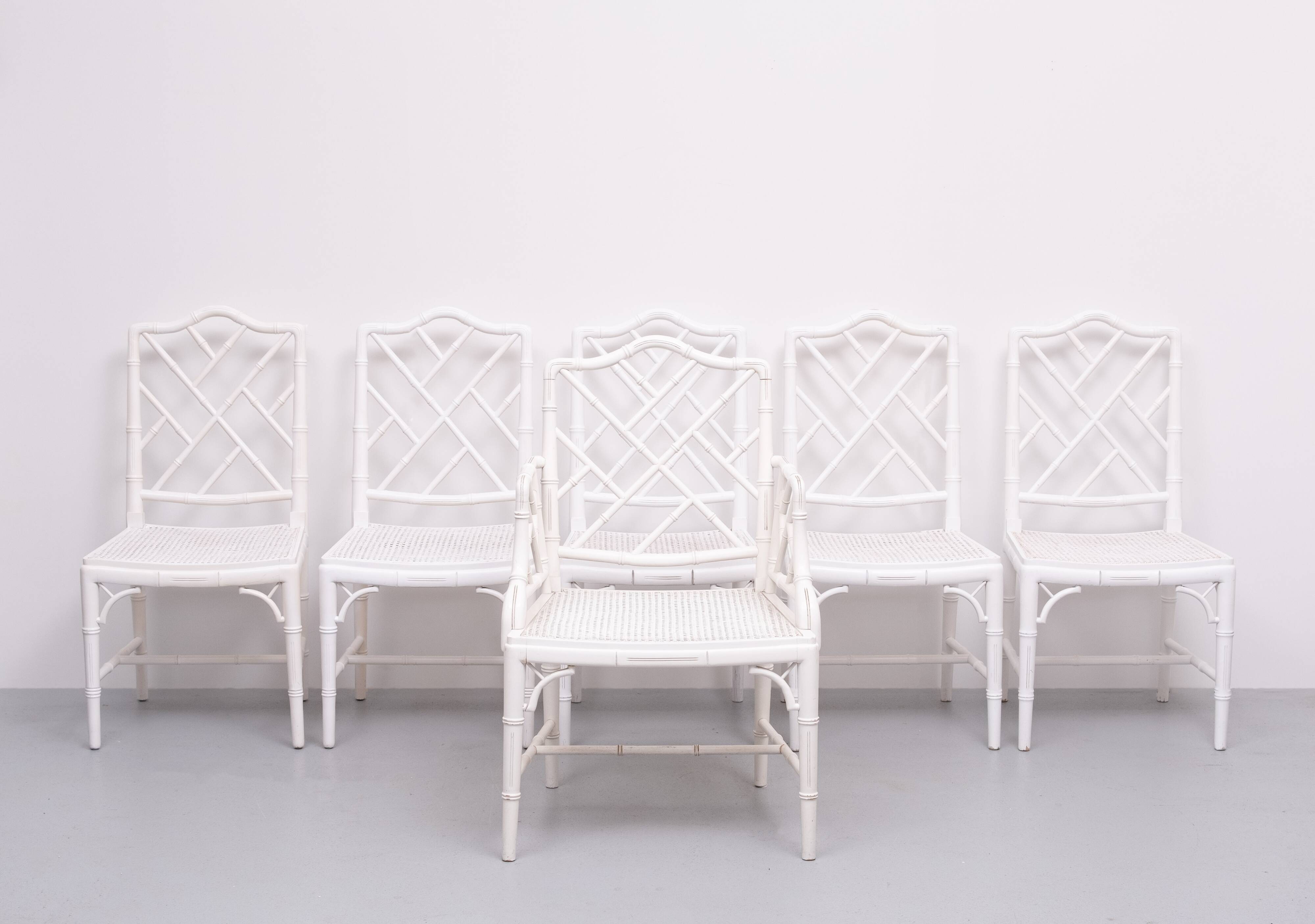 Chinese Chippendale Faux Bamboo Dining chairs set of 6