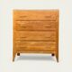 Vintage chest of drawers with tapered legs, solid raw oak, 1960.