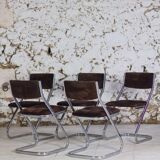 5 tubular chairs in suede and chrome by Roche Bobois, 1970.