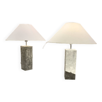 Paire De Lampes En Aluminium Texturé "